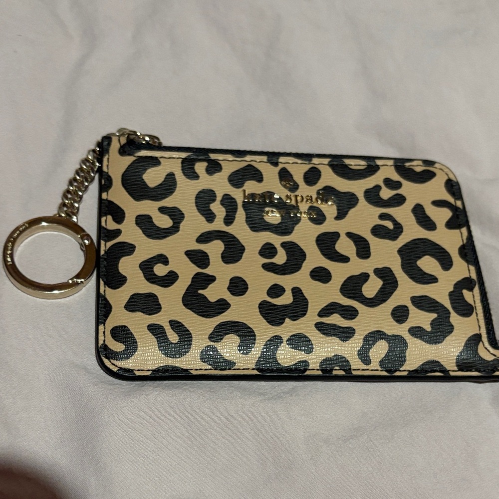 Kate Spade Leopard Print Card Holder with Gold Chain